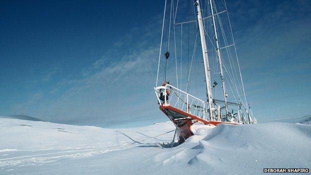 Their boat Northern Light in the ice