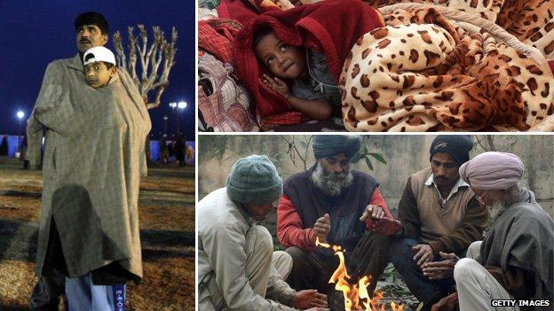 Indians in Calcutta trying to keep warm