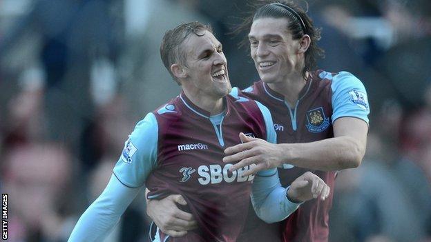 West Ham midfielder Jack Collison (left) and striker Andy Carroll