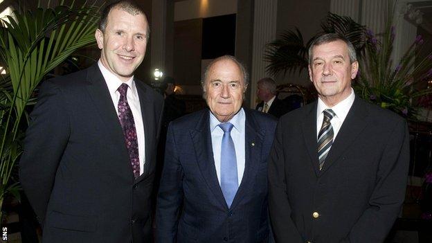 Stewart Regan, Sepp Blatter and Campbell Ogilvie