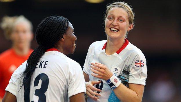 Ellen White celebrates with team-mate