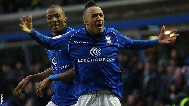 Birmingham goalscorers Nathan Redmond (right) and Wes Thomas