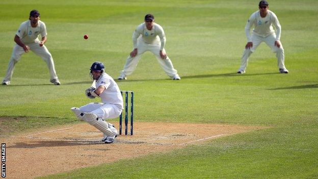 Steven Finn avoids a bouncer on his way to a maiden Test fifty