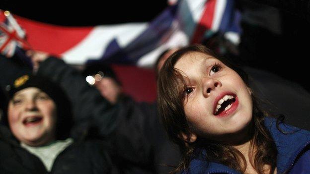 Kids celebrating the results of the Falklands vote