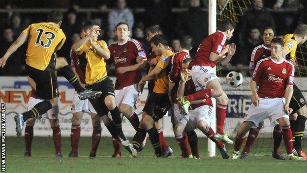 Newport playing against Wrexham in the Blue Square Bet Premier