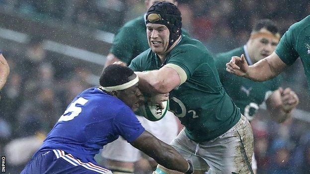 Sean O'Brien tries to barge past France's Yannick Nyanga last weekend