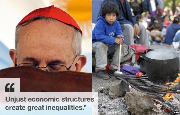 Cardinal Bergoglio at a Mass in 2009 and protesters at a march