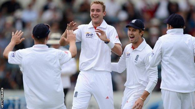 England and Stuart Broad celebrate