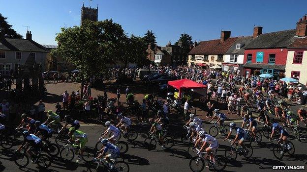 Tour of Britain riders cycle through Woodbridge in Suffolk