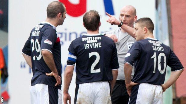 Dundee lost skipper Gary Irvine to a first-half red card