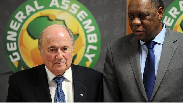 Fifa boss Sepp Blatter with Caf president Issa Hayatou