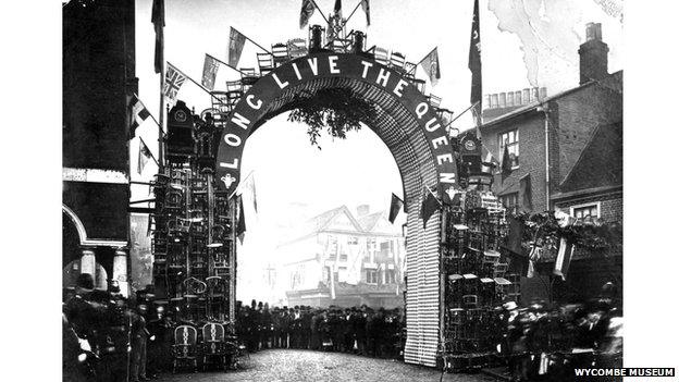 An arch of chairs built for Queen Victoria