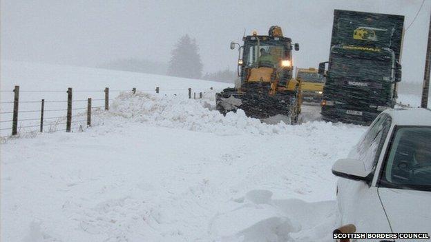 Whiteout on A697/Pic: Scottish Borders Council