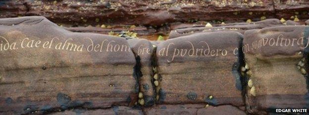 Pablo Neruda poem carved into rock