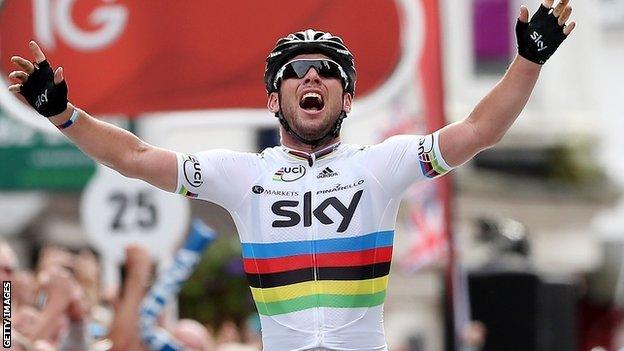 2011 road race World Champion Mark Cavendish won the last stage of the 2012 Tour of Britain in Guildford