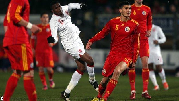 Wilfried Zaha scores against Romania