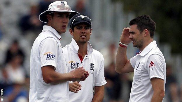 Stuart Broad, Alastair Cook and James Anderson