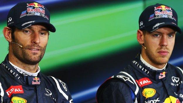 Mark Webber (left) and Sebastian Vettel of Red Bull