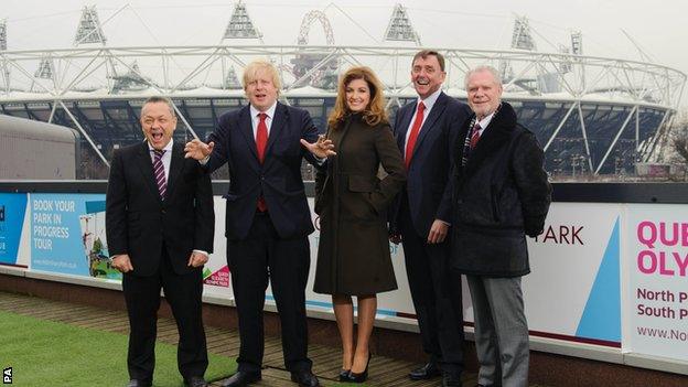 West Ham United Chairman David Sullivan, Mayor of London Boris Johnson, West Ham United Chief Executive Karren Brady, Mayor of Newham Sir Robin Wales and West Ham United Chairman David Gold