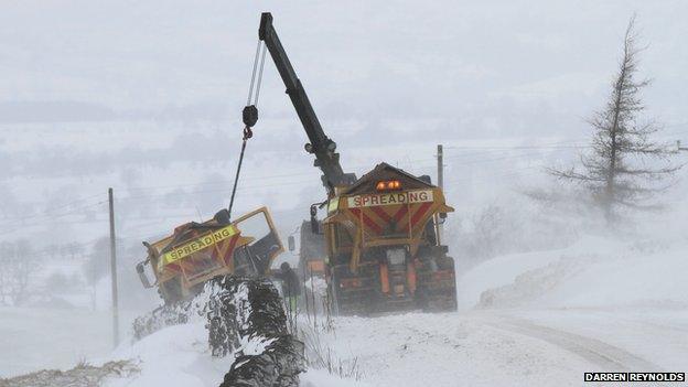 Gritter rescued by crane in Lancashire