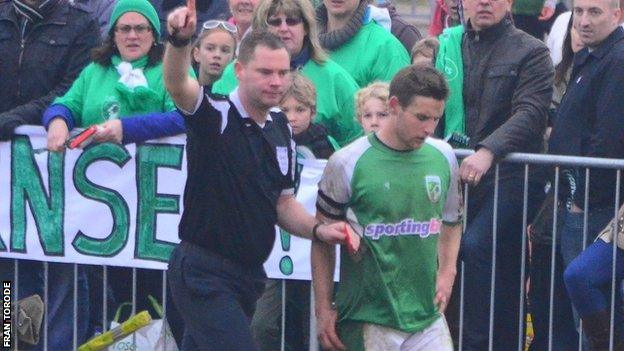 Sam Cochrane is sent off against Spennymoor Town