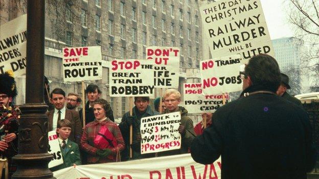 Waverley Route protesters muster prior to the three-person delegation proceeding to 10 Downing Street