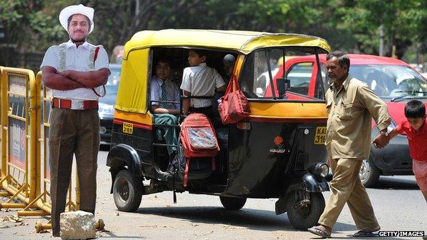 Cardboard policeman in India