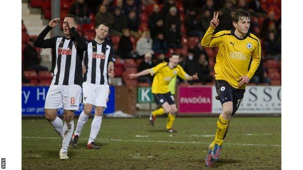 Blair Alston celebrates his late goal for Falkirk