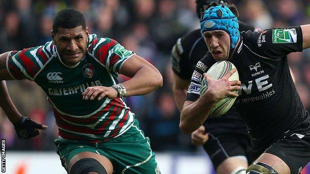 Osprey Justin Tipuric takes on Leicester in the Heineken Cup in January, 2013