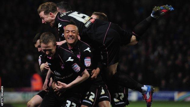 Shane Ferguson and Birmingham team-mates celebrate