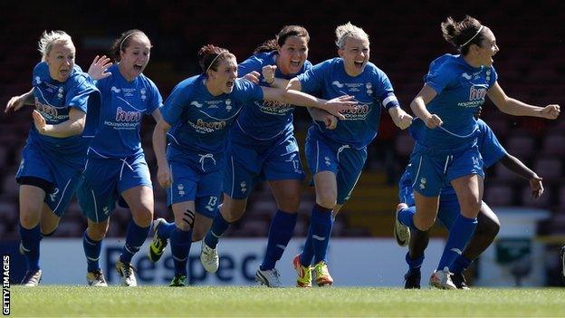 Birmingham Ladies celebrate their FA Women's Cup win in 2012