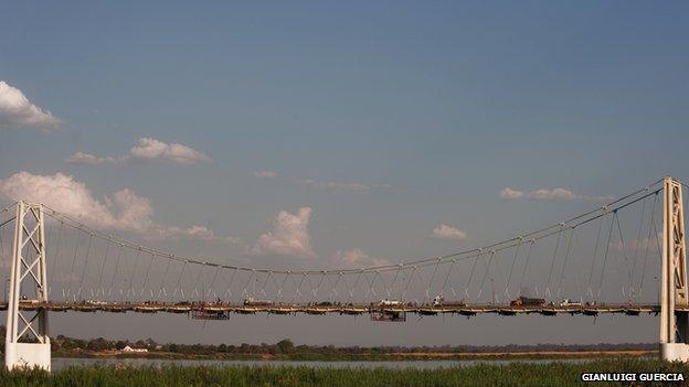 Traffic queues across the bridge from Tete city to the Moatize coal basin in northern Mozambique