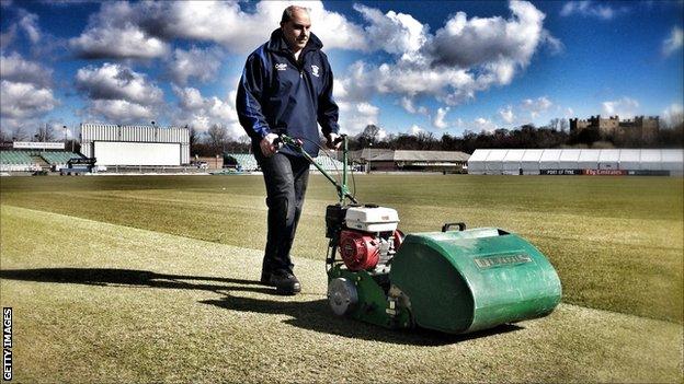 Durham's Riverside pitch being mowed