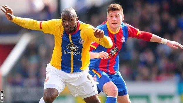 Barnsley's Jason Scotland and Crystal Palace's Joel Ward