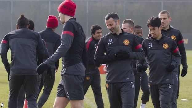 Manchester United's team at Carrington training ground