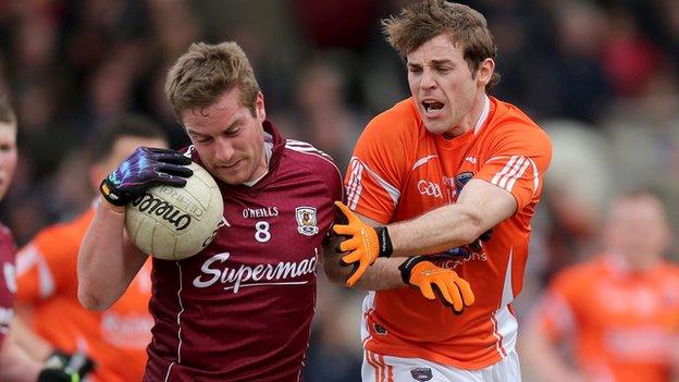 Gary O'Donnell of Galway in action against Armagh's Kevin Dyas