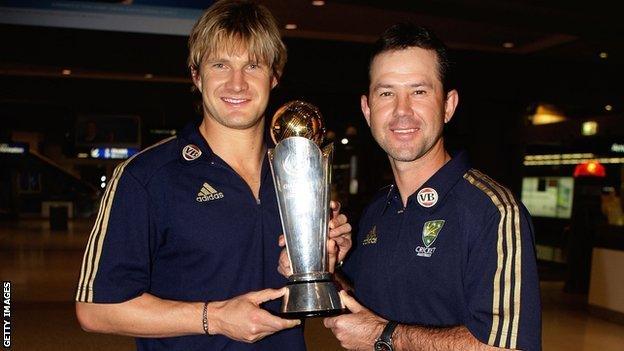 Shane Watson and Ricky Ponting after Australia's Champions Trophy win in 2009