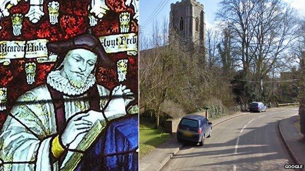 Richard Hakluyt (left) founded the Suffolk village of Wetheringsett-cum-Brockford (right)