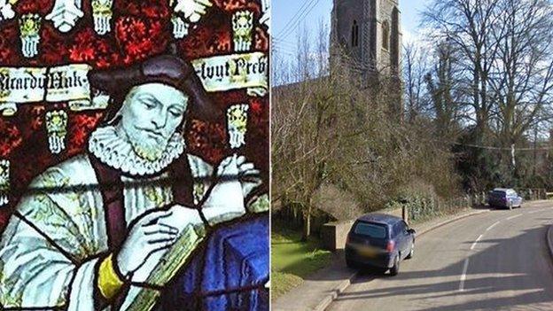 Richard Hakluyt (left) founded the Suffolk village of Wetheringsett-cum-Brockford (right)