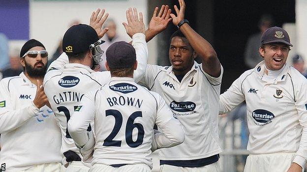 Chris Jordan celebrates a wicket