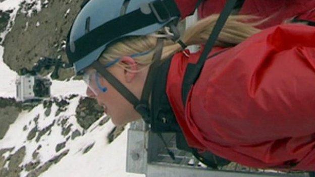 Joanne Whalley prepares to ride the zip line