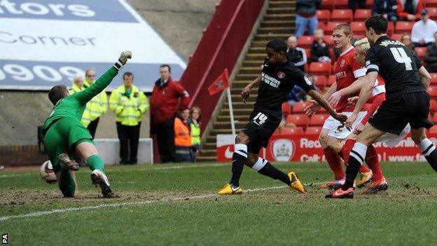 Bradley Pritchard scores Charlton's first against Barnsley