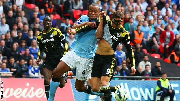 Vincent Kompany tangles with Fernando Torres