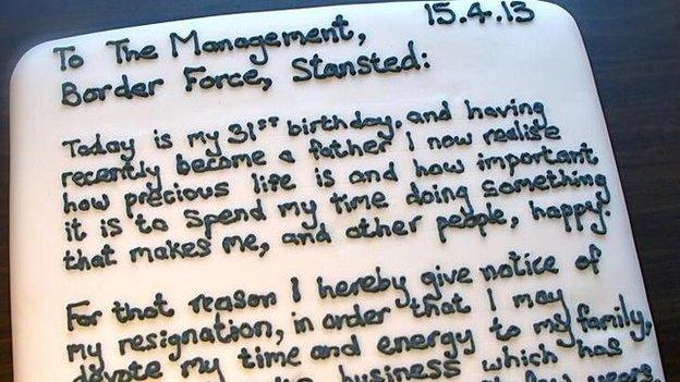 Mr Cake's resignation 'letter'