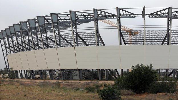 A view of a stadium under construction in the southern suburbs of the Libyan capital Tripoli