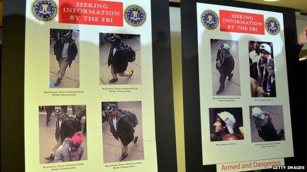 Photographs of two suspects wanted in the Boston Marathon bombings released by the FBI