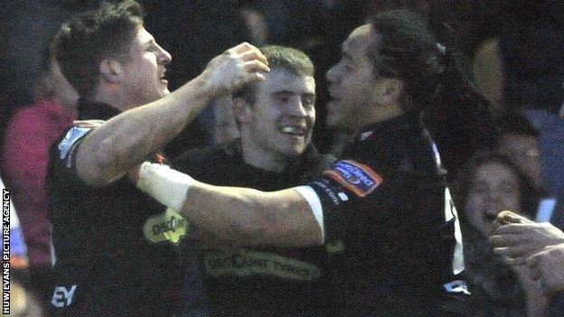 Ross Wardle celebrates his winning try