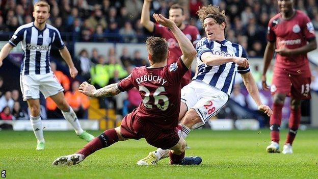 West Brom's Billy Jones scores an equaliser against Newcastle