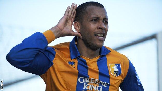 Matt Green celebrates scoring for Mansfield