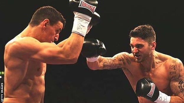 Nathan Cleverly throws a right punch at Robin Krasniqi